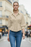 Dart Detail 3/4 Sleeve Button Down Blouse