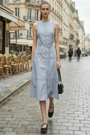 Stitch Detail Midi Dress w/Belt