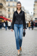 FRONT ZIP BELL CUFFS BLOUSE