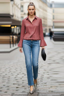 FRONT ZIP BELL CUFFS BLOUSE