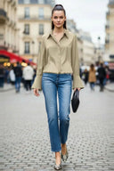 FRONT ZIP BELL CUFFS BLOUSE