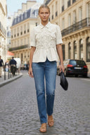 RUCHED FRONT BUTTON UP BLOUSE