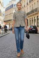 RUCHED FRONT BUTTON UP BLOUSE