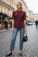 RUCHED FRONT BUTTON UP BLOUSE