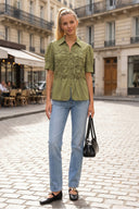 RUCHED FRONT BUTTON UP BLOUSE