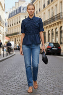RUCHED FRONT BUTTON UP BLOUSE