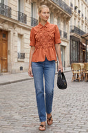 RUCHED FRONT BUTTON UP BLOUSE