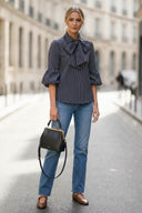 JOY BUBBLE SLEEVE DETACHABLE SCARF BLOUSE
