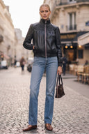 JULIETTE YOKE SMOCKED FAUX LEATHER JACKET