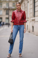 CELINE FAUX LEATHER 3/4 SLEEVE ZIP UP JACKET