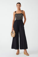 MULTI-COLOR SMOCKING WIDE-LEG JUMPSUIT
