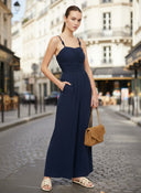 CORD DETAIL FRONT SHIRRED JUMPSUIT