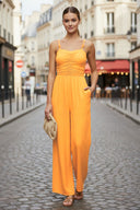 CORD DETAIL FRONT SHIRRED JUMPSUIT