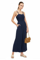 CORD DETAIL FRONT SHIRRED JUMPSUIT