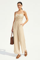 CORD DETAIL FRONT SHIRRED JUMPSUIT