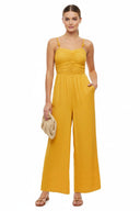 CORD DETAIL FRONT SHIRRED JUMPSUIT