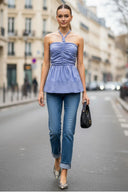 CORD DETAIL HALTER STITCH TOP