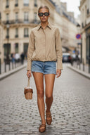 FRONT ZIP BELL CUFFS BLOUSE