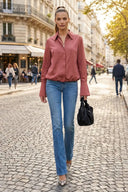 FRONT ZIP BELL CUFFS BLOUSE