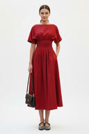 WAIST SMOCKED MIDI DRESS