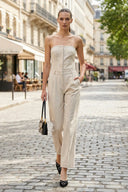 BUSTIER PLEATED STRAIGHT-LEG JUMPSUIT