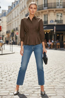 Dart Detail 3/4 Sleeve Button Down Blouse