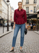 Dart Detail 3/4 Sleeve Button Down Blouse