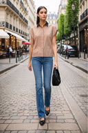 Short Sleeve Blouse with Detachable Collar