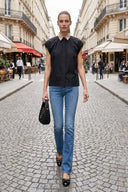 Short Sleeve Blouse with Detachable Collar