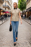 Short Sleeve Blouse with Detachable Collar