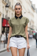 Short Sleeve Blouse with Detachable Collar
