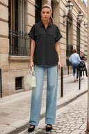 Stitch Detail Front Zip Up Blouse