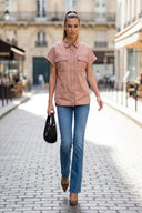 Stitch Detail Front Zip Up Blouse