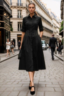 Contrast Stitch Pleated Midi Shirt Dress