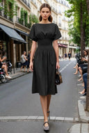 WAIST SMOCKED MIDI DRESS