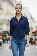 Dart Detail 3/4 Sleeve Button Down Blouse