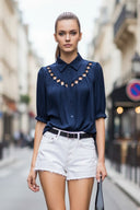 Cut Out Yoke Detail Blouse