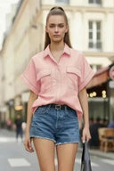 Stitch Detail Front Zip Up Blouse