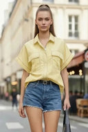 Stitch Detail Front Zip Up Blouse