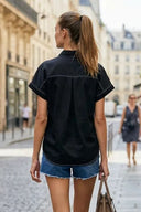 Stitch Detail Front Zip Up Blouse