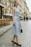 STITCH DETAIL MIDI DRESS W / BELT