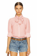 Detachable Scarf Button Up Blouse