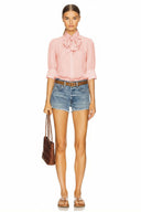 Detachable Scarf Button Up Blouse