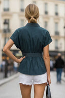 WAIST STITCH DETAIL ELASTIC BACK BLOUSE