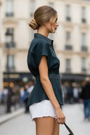 WAIST STITCH DETAIL ELASTIC BACK BLOUSE