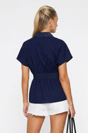 WAIST STITCH DETAIL ELASTIC BACK BLOUSE