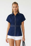 WAIST STITCH DETAIL ELASTIC BACK BLOUSE