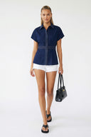 WAIST STITCH DETAIL ELASTIC BACK BLOUSE