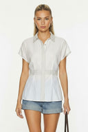 WAIST STITCH DETAIL ELASTIC BACK BLOUSE