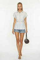 WAIST STITCH DETAIL ELASTIC BACK BLOUSE